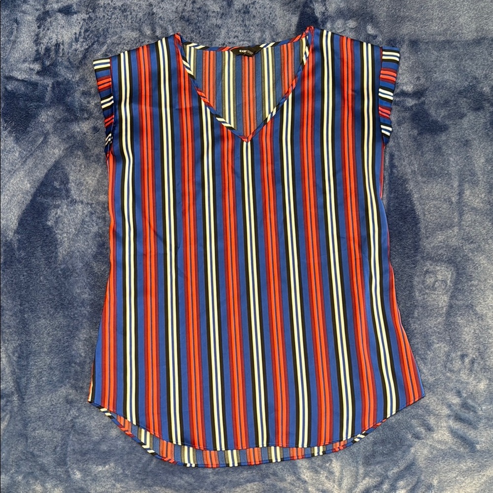 Express Cap Sleeve Red and White Blouse
